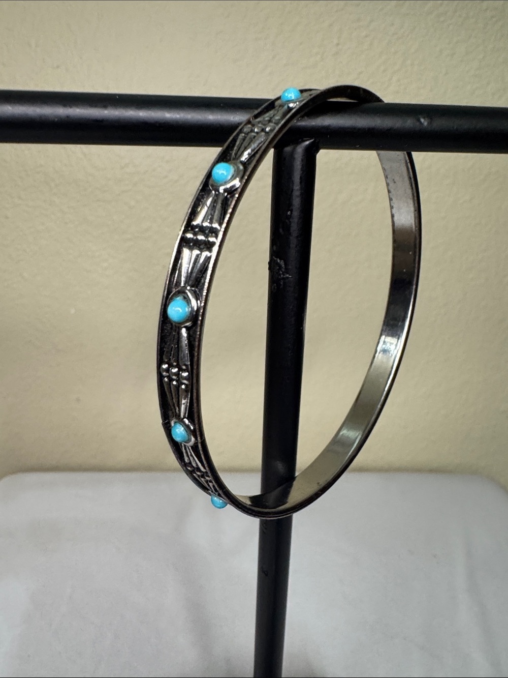 Turquoise Accent Silver-Tone Bangle Bracelet - Women Jewelry